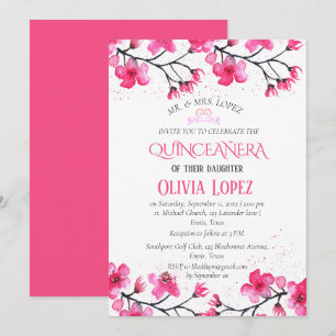 Quinceañera Cherry Blossom Floral 15th Birthday Invitation