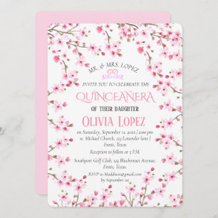 Quinceañera Cherry Blossom Floral 15th Birthday Invitation