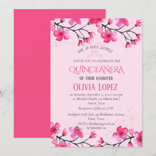 Quinceañera Cherry Blossom Floral 15th Birthday  Invitation