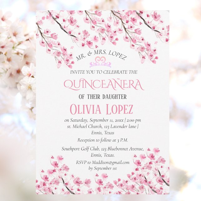 Quinceañera Cherry Blossom Floral 15th Birthday  Invitation (Creator Uploaded)