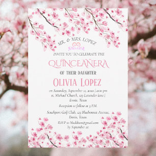 Quinceañera Cherry Blossom Floral 15th Birthday Invitation