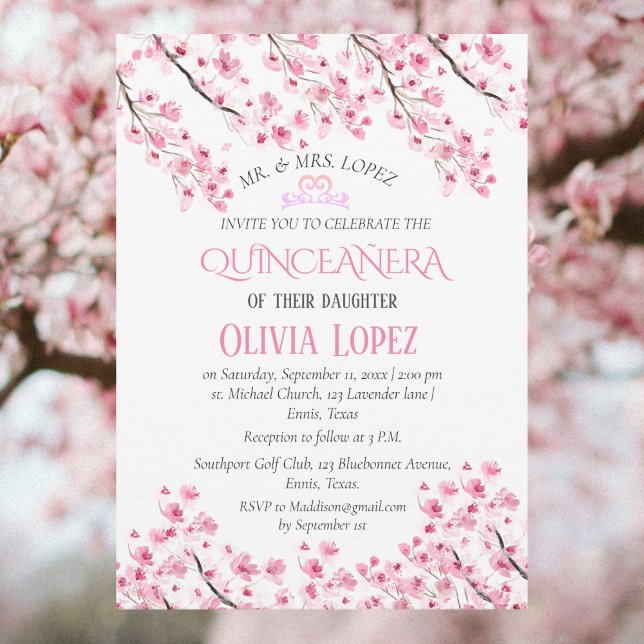 Quinceañera Cherry Blossom Floral 15th Birthday  Invitation (Creator Uploaded)