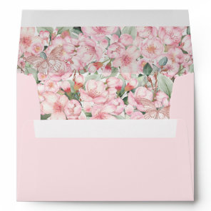 Quinceañera Cherry Blossoms Rose Gold Butterflies Envelope