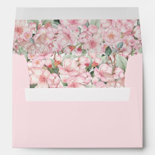 Quinceaera Cherry Blossoms Rose Gold Butterflies Envelope