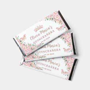 Quinceañera Cherry Blossoms Rose Gold Butterflies Hershey Bar Favors