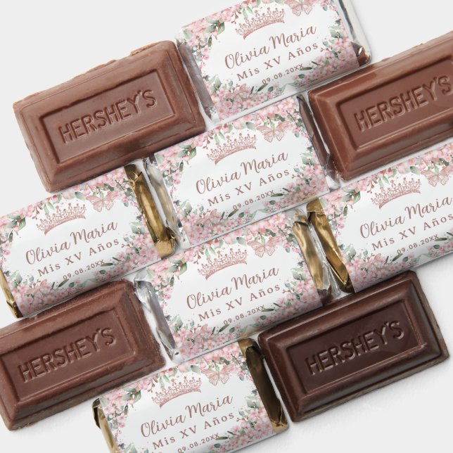 Quinceañera Cherry Blossoms Rose Gold Butterflies Hershey's Miniatures (Assorted)