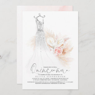 Quinceañera Chic Silver Pampas Grass 15th Birthday Invitation