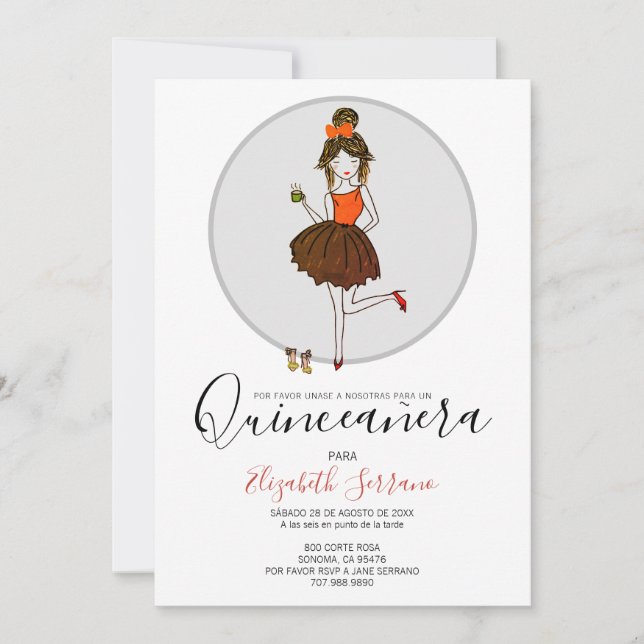 Quinceanera Chica en vestido de fiesta invitación  Invitation (Front)