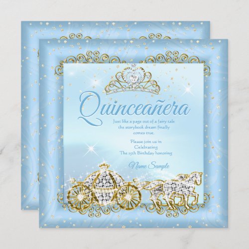 Quinceanera Cinderella Blue fairytale Carriage 2 Invitation