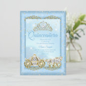 Quinceanera Cinderella Blue fairytale Carriage Invitation (Standing Front)