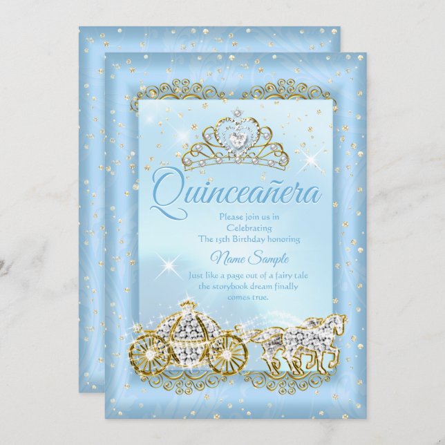 Quinceanera Cinderella Blue fairytale Carriage Invitation (Front/Back)