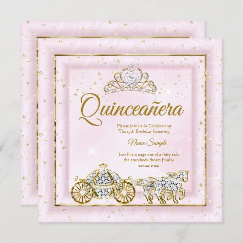 Quinceanera Cinderella Blush Pink Carriage 2 Invitation