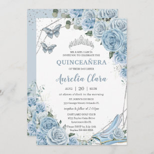 Quinceañera Cinderella Princess Baby Blue Floral Invitation