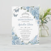 Quinceañera Cinderella Princess Baby Blue Floral Invitation (Standing Front)