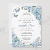 Quinceañera Cinderella Princess Baby Blue Floral Invitation (Front)