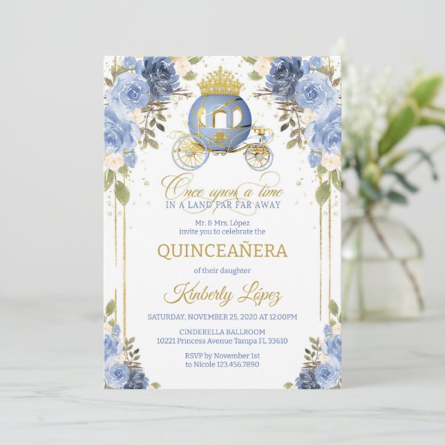 Quinceanera  Cinderella Princess Carriage  Invitation (Standing Front)