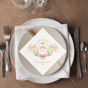 Quinceanera Classy Crown Vintage Frame Custom Napkins