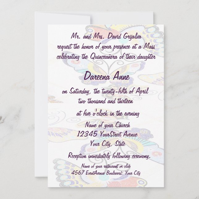 Quinceanera Colorful Butterfly Invitation (Front)