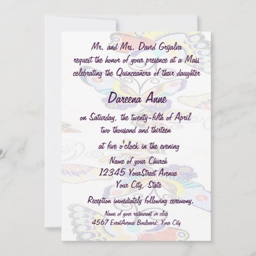 Quinceanera Colorful Butterfly Custom Invites