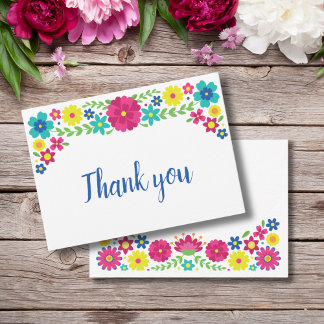 Quinceañera Colorful Mexican flowers thank you Note Card