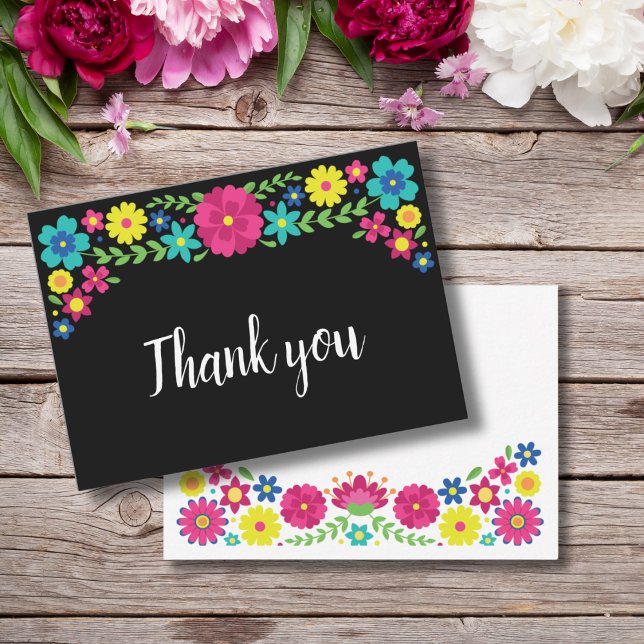 Quinceañera Colorful Mexican flowers thank you Note Card (Creator Uploaded)