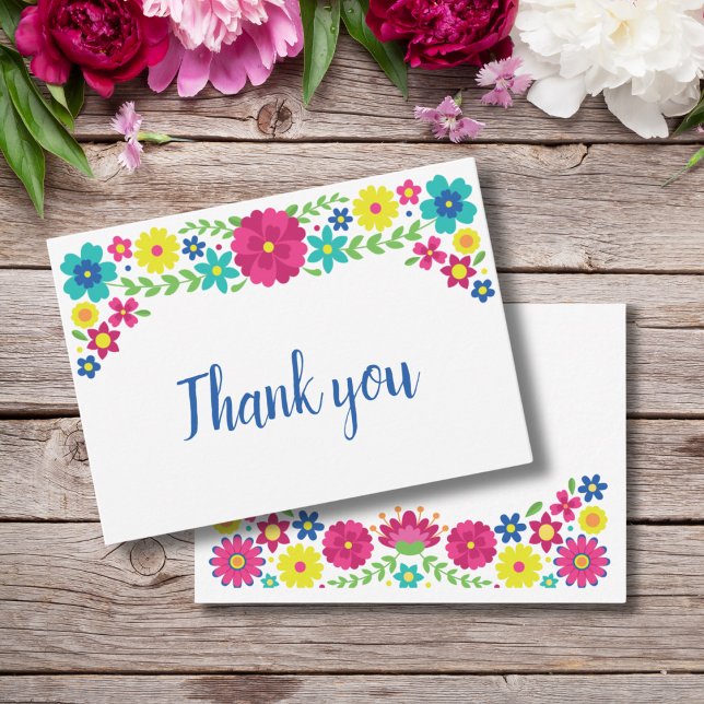 Quinceañera Colorful Mexican flowers thank you Note Card (Creator Uploaded)