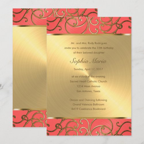 Quinceañera Gold Filigree Swirls Announcements
