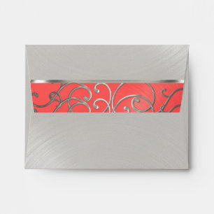 Quinceanera Coral Pink and Silver Filigree Swirls Envelope