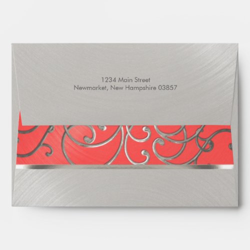 Quinceanera Coral Pink and Silver Filigree Swirls Envelope