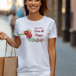 Quinceanera Corte de Honor Elegant Red Rose Floral T-Shirt