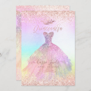 Quinceanera Cotton Candy Rose Gold Princess Crown Invitation