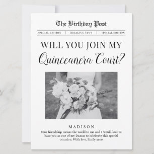 Quinceañera Court Proposal Newspaper Flat Card