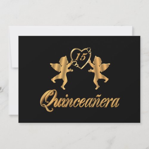 Quinceanera cupids 15th Birthday  black and gold Invitation