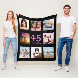Quinceanera custom photo collage black name  fleece blanket