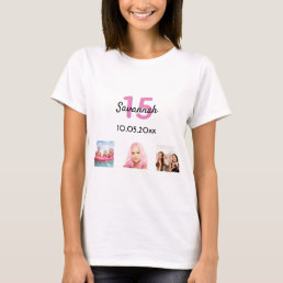 Quinceanera custom photo pink monogram girl T-Shirt
