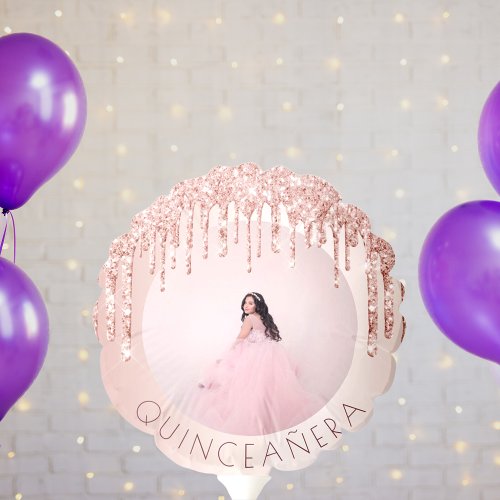 Quinceanera custom photo rose gold pink glitter balloon