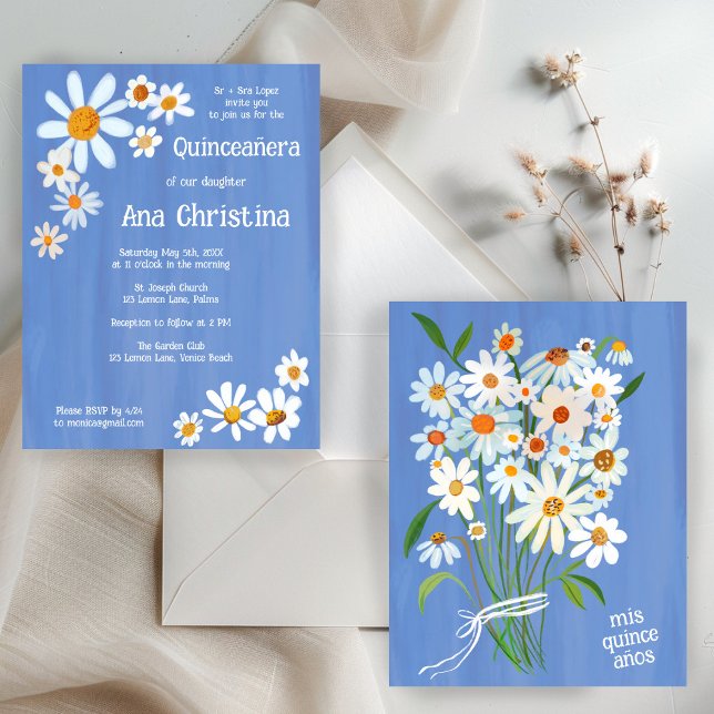Quinceañera Cute Daisy Bouquet Handpainted Custom Invitation (Quinceañera Cute Daisy Bouquet Handpainted Custom Invitation
)