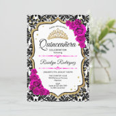 Quinceanera - Damask Pink Gold Invitation (Standing Front)