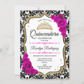 Quinceanera - Damask Pink Gold Invitation (Front)