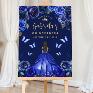 Quinceañera Dark Blue Floral Princess Welcome Foam Board