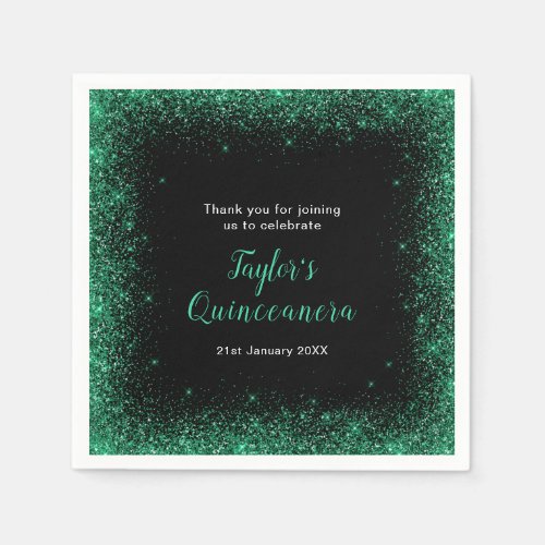 Quinceanera Dark Green Faux Glitter Napkins