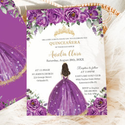 Quincea&#241;era Dark Magenta Purple Floral Princess Invitation