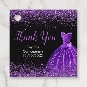 Quinceanera Dark Purple Dress Faux Glitter Favor Tags
