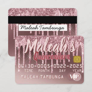 Quinceañera Dark Rose Gold & Pink Glitter Drip Invitation