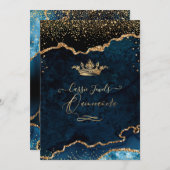 Quinceanera Dark Teal Agate Faux Gold Confetti Invitation (Front/Back)