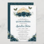 Quinceañera Dark Teal Floral Butterflies Crown Invitation