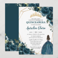 Quinceañera Dark Teal Peacock Floral Princess 