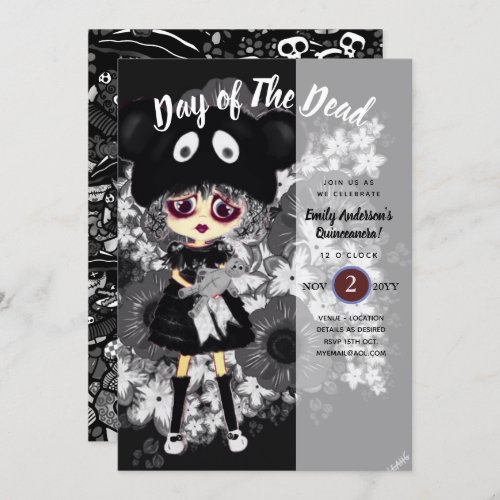 Quinceanera Day of The Dead GOTH Girl Sugar Skulls Invitation