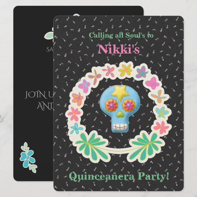 QUINCEANERA DAY OF THE DEAD INVITATION (Front/Back)