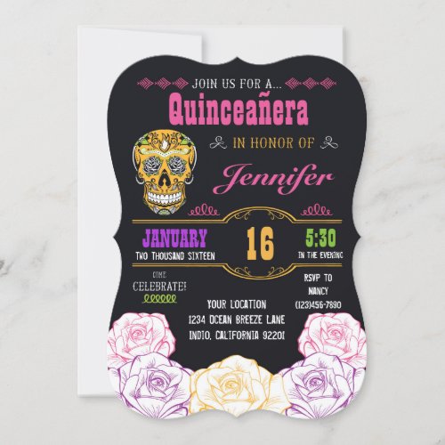 Quinceaera Day of the Dead Sugar Skull Invitation